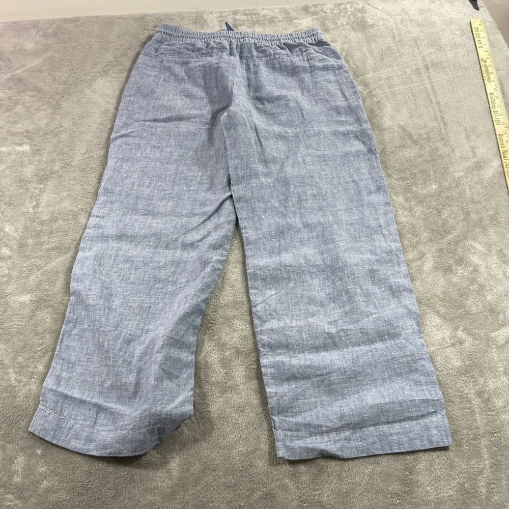 Athleta Pants Women 10P Blue Linen Wide Leg Drawstring Elastic Waist Petite